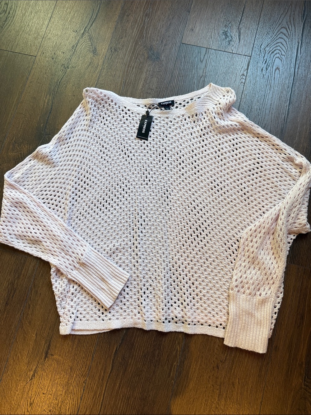 Express Light Pink Open-Knit Scoop Neck Sweater